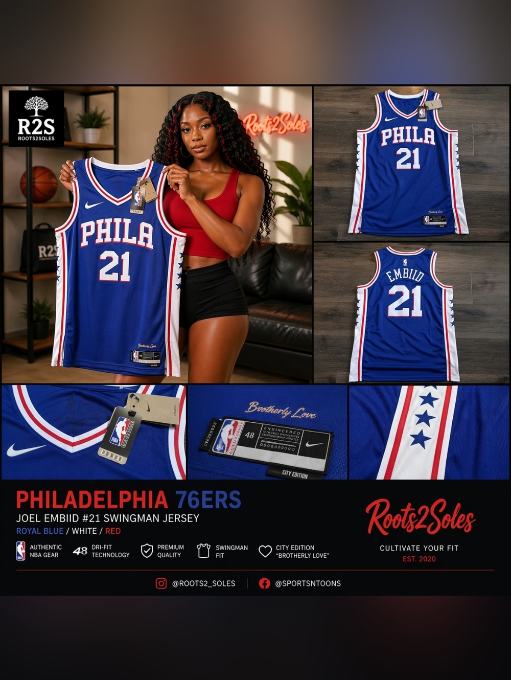 Large XL Nike Philadelphia 76ers Joel Embiid Swingman Jersey OFFICIALLY LICENSED